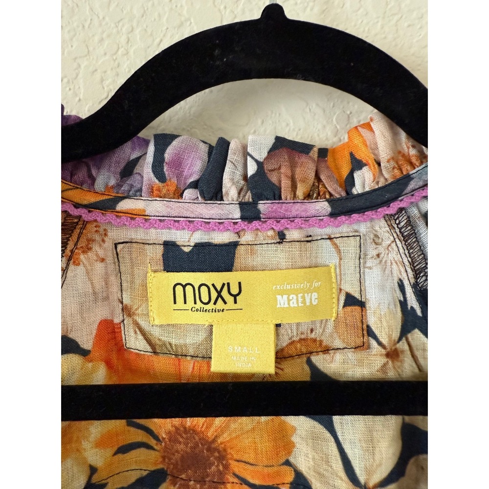 Maeve Moxy Collective Womens Floral Linen Blend Blouse Long Sleeve V-Neck Size S - Picture 4 of 7